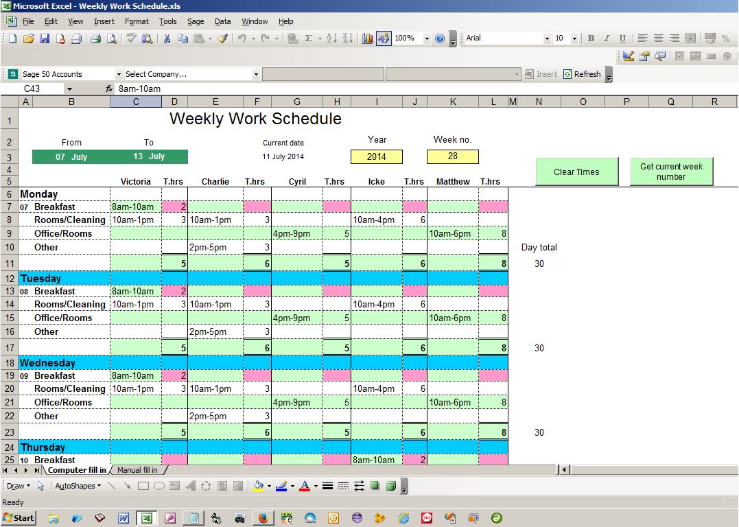 microsoft excel work schedule template